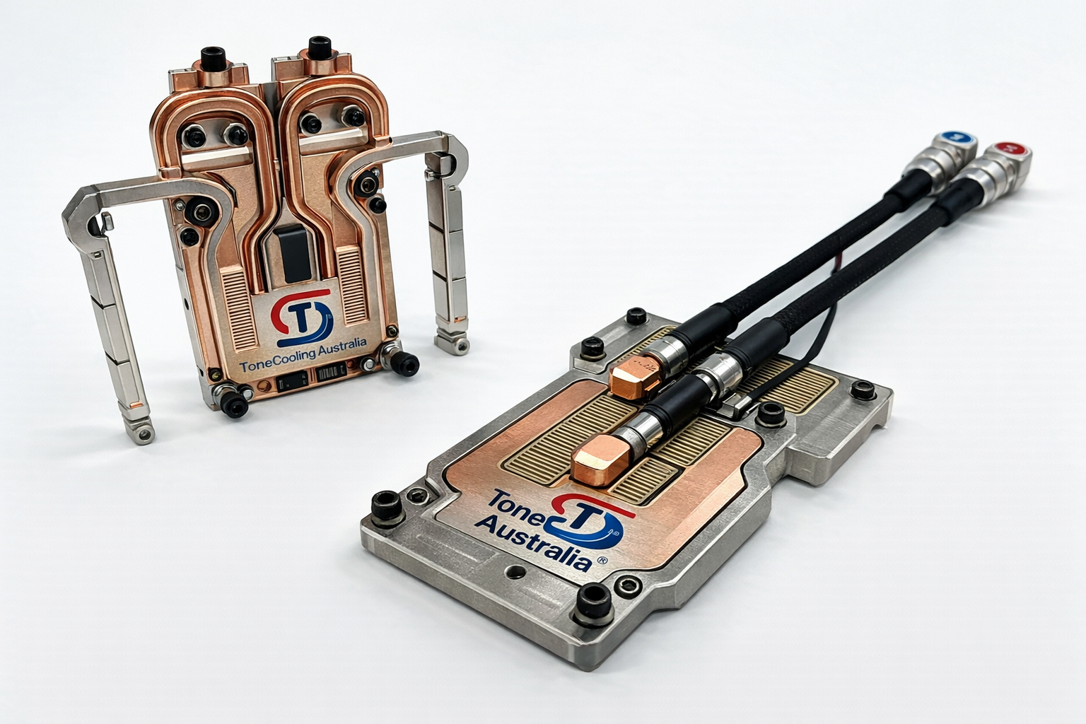 NVIDIA GB200 liquid cooling kit with copper micro-channel cold plate, hoses, and quick disconnects