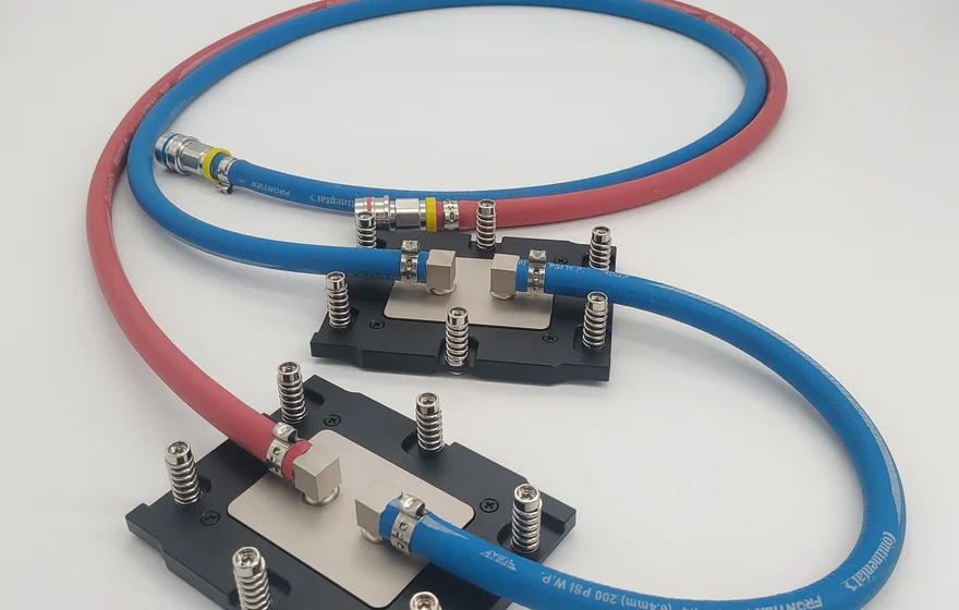 AMD EPYC SP5 socket dual-CPU liquid cold plate pair: ToneCooling purple copper T2, 550W per CPU