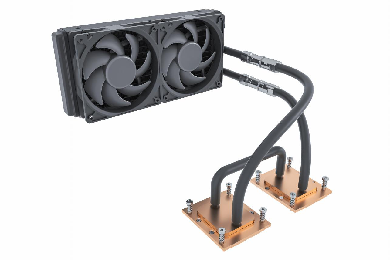 AIO dual fan direct cold plate loop for validation and drawing review