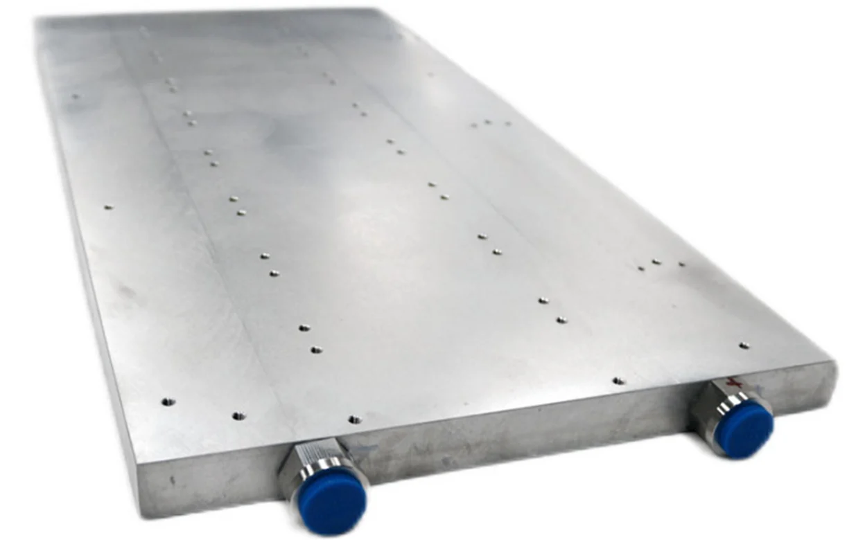 IGBT aluminium liquid cold plate with coolant fittings for power electronics - ToneCooling