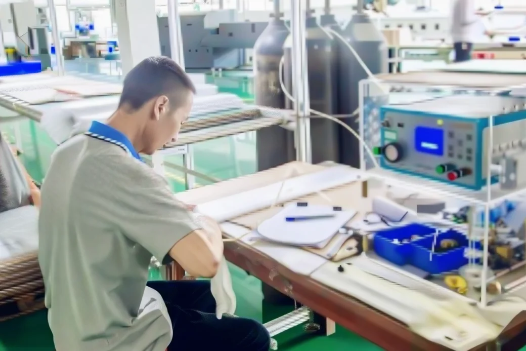 Liquid cold plate leak test station on the ToneCooling production line